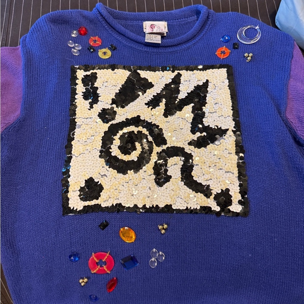 Colorful Graphic Sequin Sweater